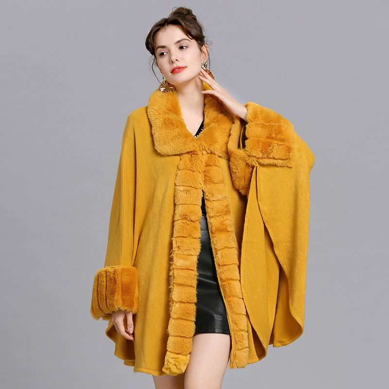 Cardigan chaud à col en fourrure synthétique