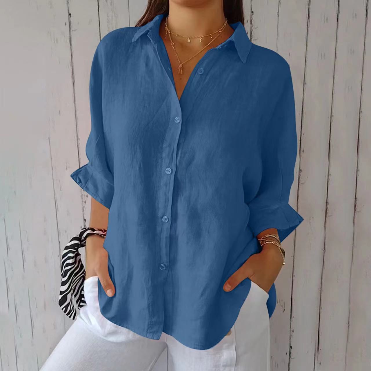 Chemise à manches longues à revers pour femme