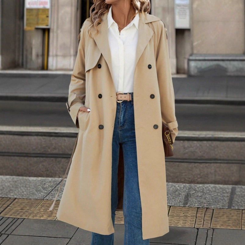 Trench-Coat Long Classique Beige Clair – Élégance Quotidienne
