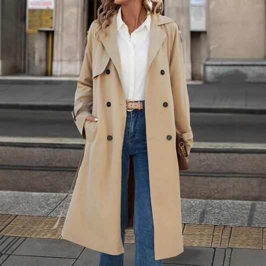 Trench-Coat Long Classique Beige Clair – Élégance Quotidienne