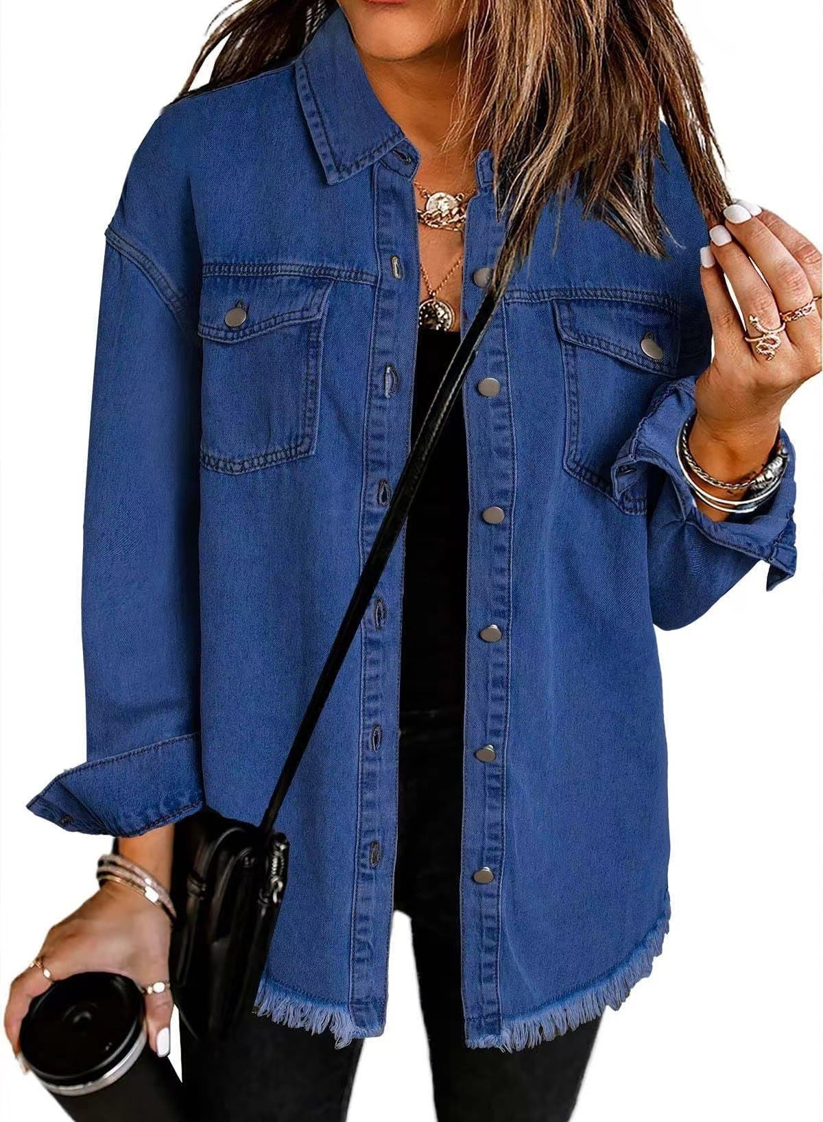Veste chemise en jean délavé pour femmes