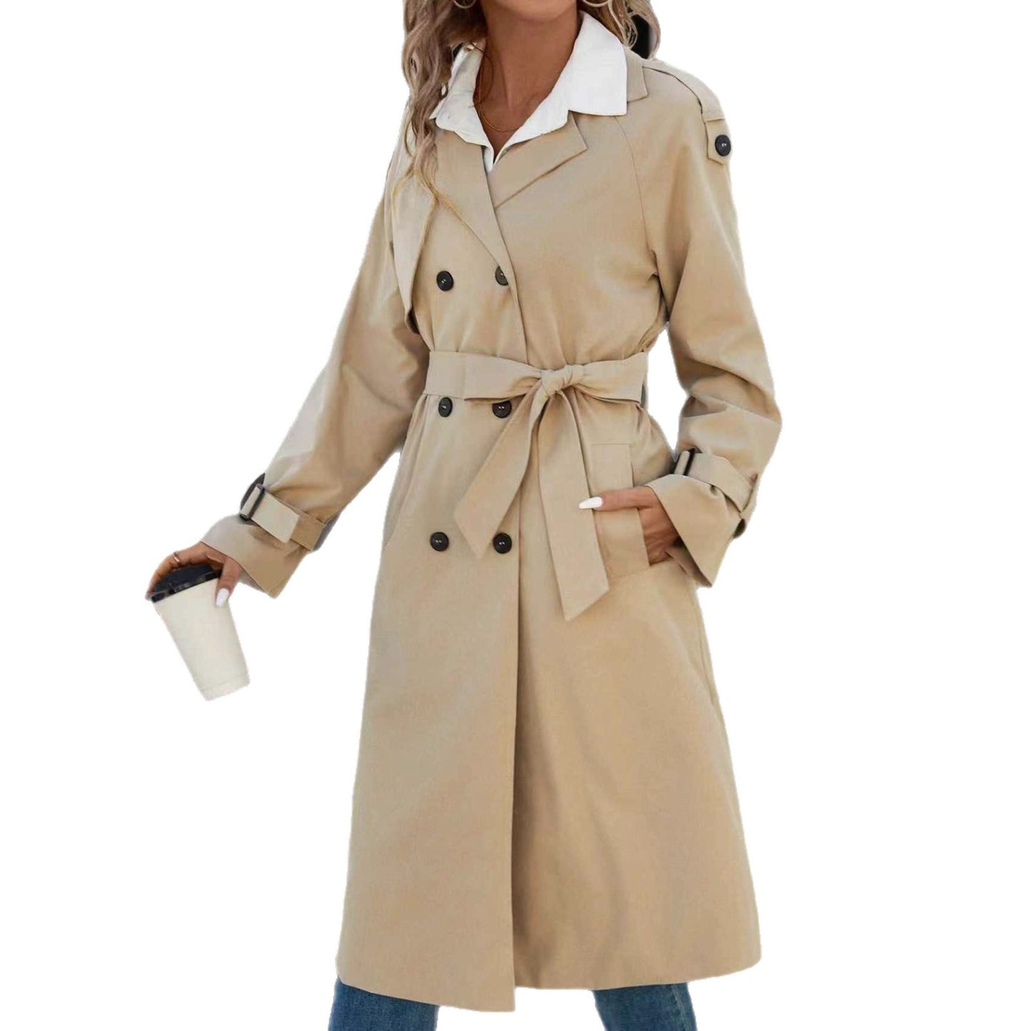 Trench-Coat Long Classique Beige Clair – Élégance Quotidienne