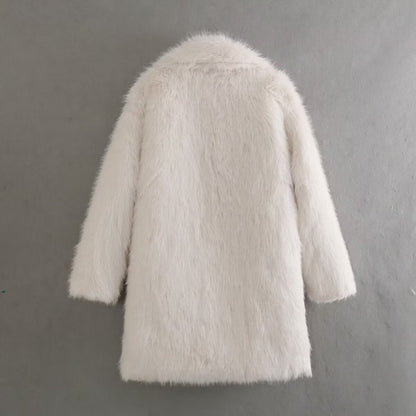 Manteau Long en Fausse Fourrure Blanche – Tendance Chic