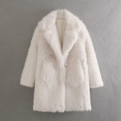 Manteau Long en Fausse Fourrure Blanche – Tendance Chic