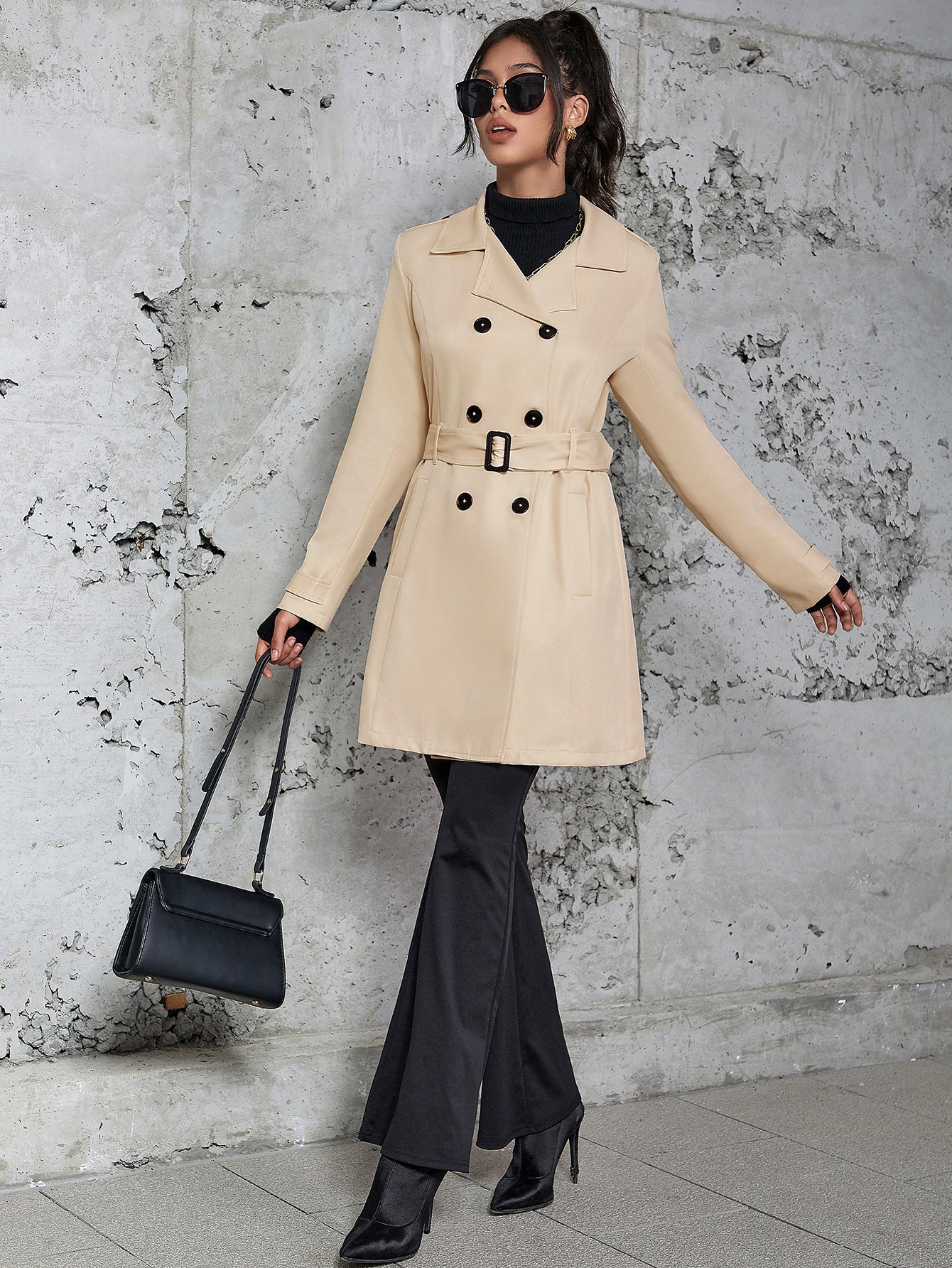 Manteau britannique mi-long femme