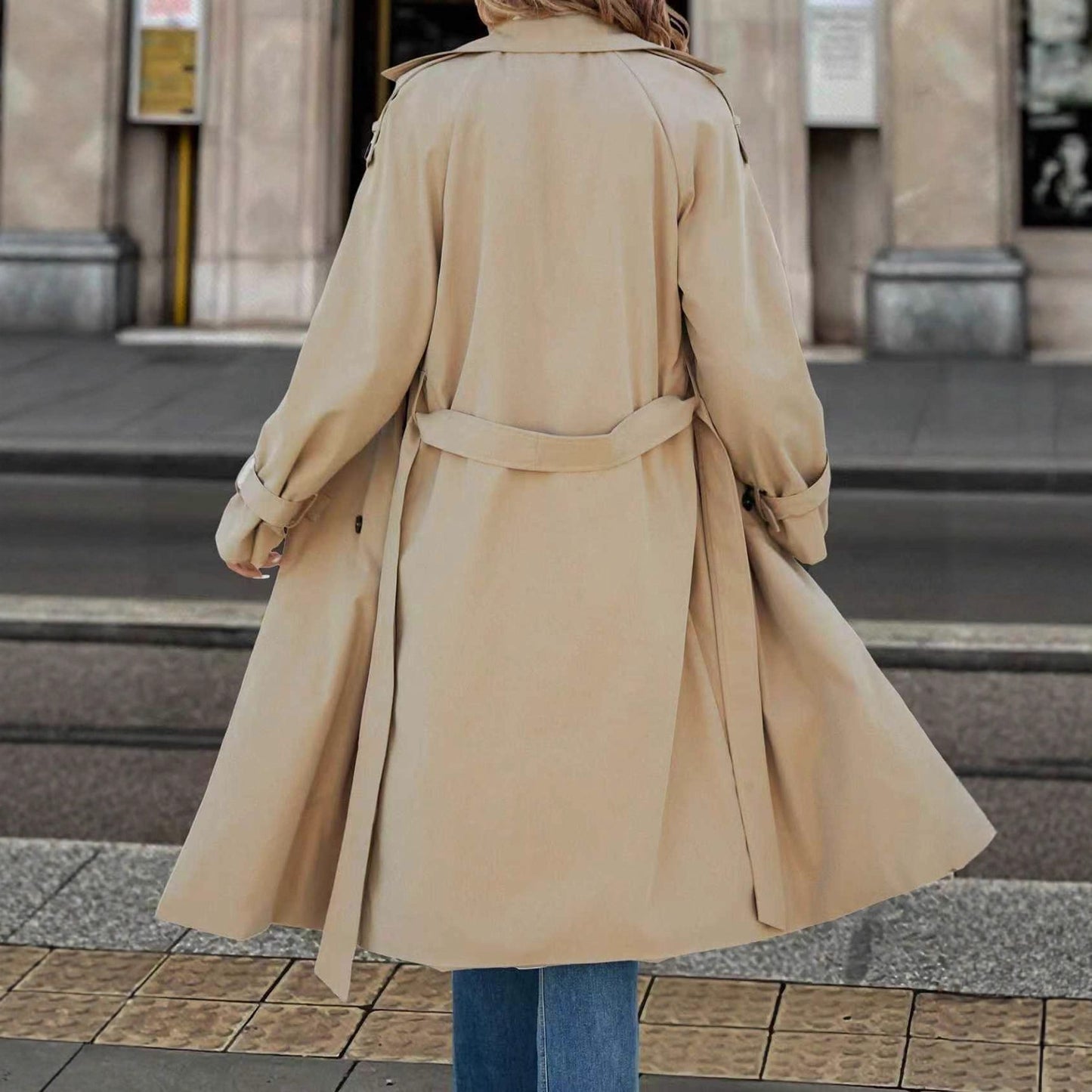 Trench-Coat Long Classique Beige Clair – Élégance Quotidienne