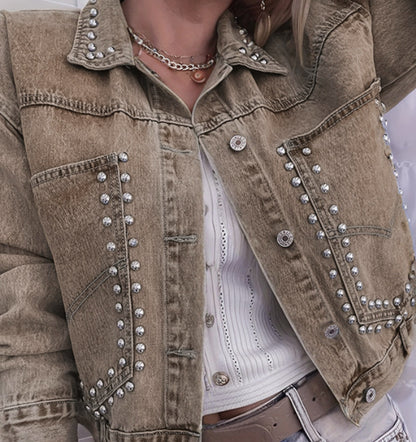 Veste en jean à rivets décoratifs pour femme