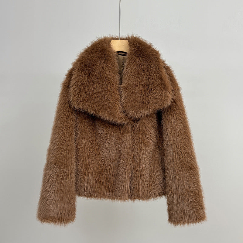 Veste Courte en Fausse Fourrure Luxueuse Beige