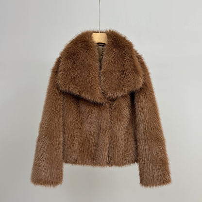 Veste Courte en Fausse Fourrure Luxueuse Beige