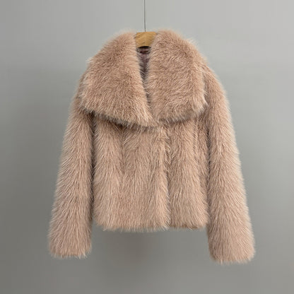 Veste Courte en Fausse Fourrure Luxueuse Beige
