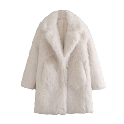 Manteau Long en Fausse Fourrure Blanche – Tendance Chic
