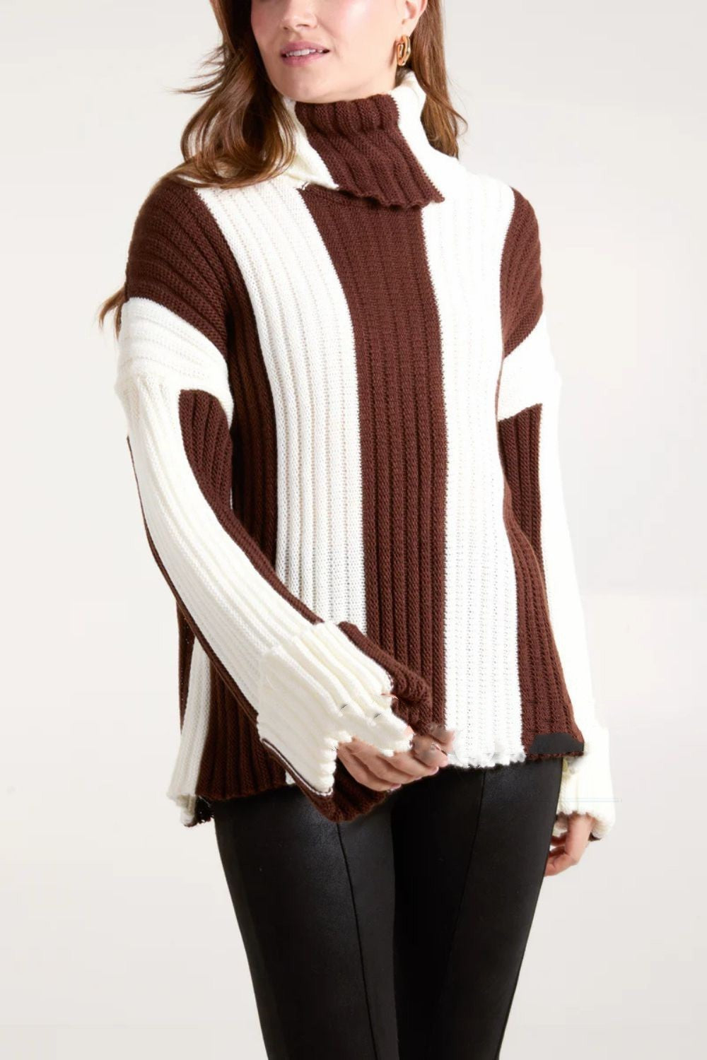 Pull patchwork élégant à col roulé pour femme